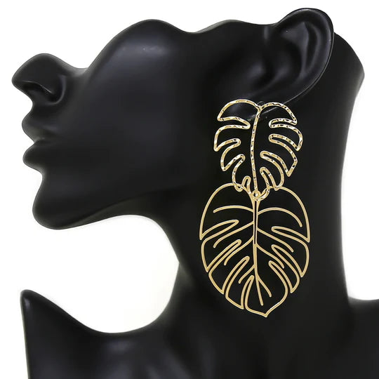 Tropical Leaf Metal Drop Earrings