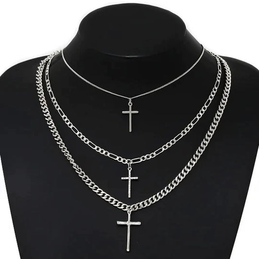 Cross Pendant Layered Necklace Set