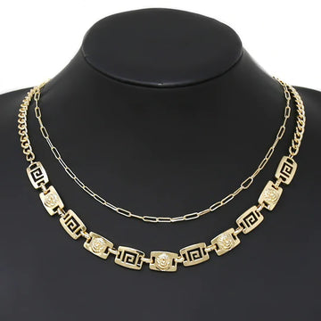 Lionhead Greek Rectangular Plate Layered Short Necklace Set