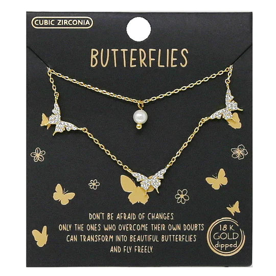 Tell Your Story: BUTTERFLIES CZ Pave Pendant Layered Short Necklace