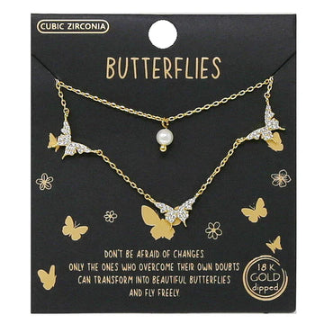 Tell Your Story: BUTTERFLIES CZ Pave Pendant Layered Short Necklace