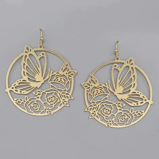 Butterfly & Flower Cutout Filigree Earrings