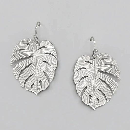 Tropical Leaf Textured Metal Earrings