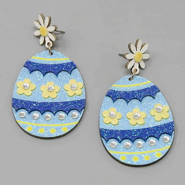 Daisy Easter Egg Glitter Earrings