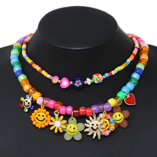 Sun / Heart / Flower Multi Charm Beaded Necklace Set
