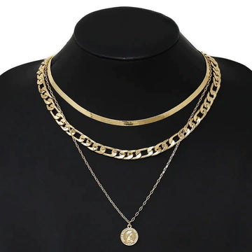 Coin Pendant Layered Chain Necklace Set