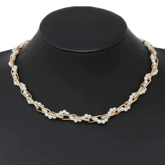 Pearl Wrapped Short Chain Necklace