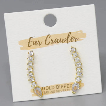 Teardrop Detail CZ Pave Gold Dipped Ear Crawlers