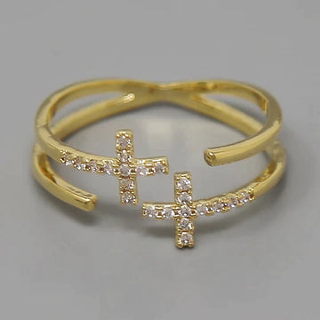 Cross Cubic Zirconia Pave Gold Dipped Ring