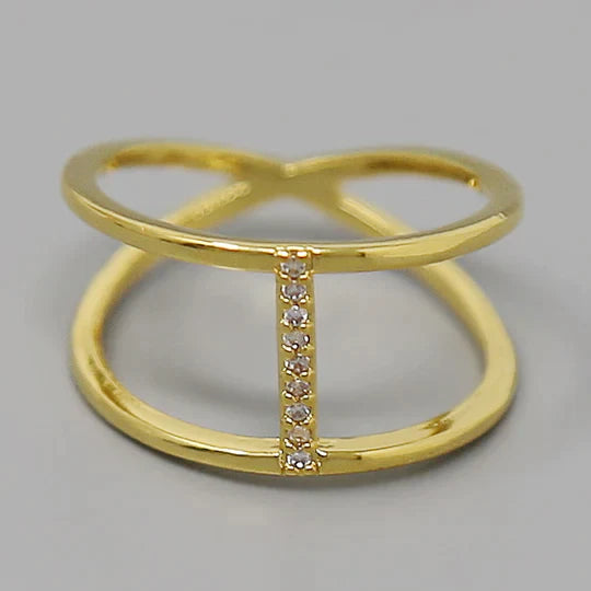 Cubic Zirconia Pave Bar Gold Dipped Adjustable Ring