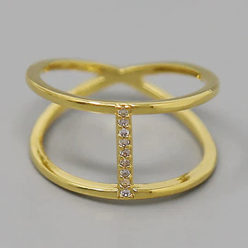 Cubic Zirconia Pave Bar Gold Dipped Adjustable Ring