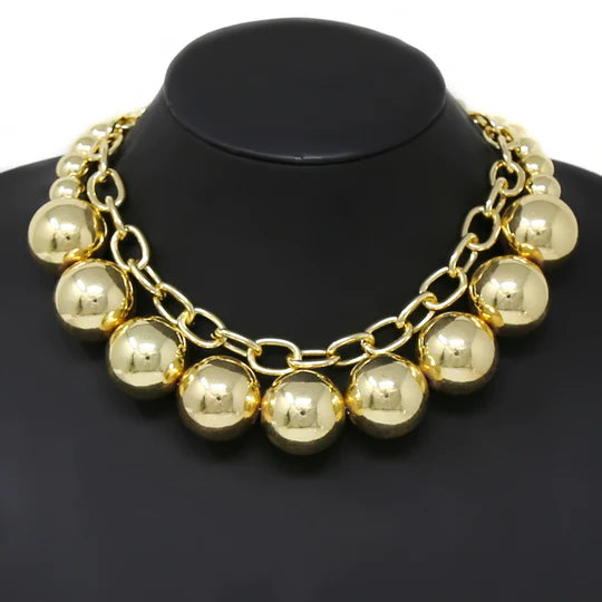 Basic Chain & Metal Ball Beaded Short Necklace Set