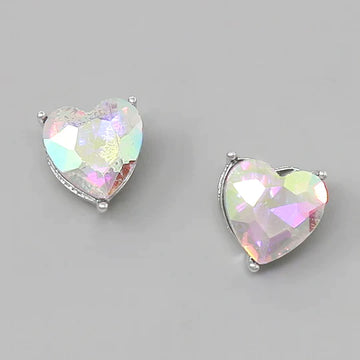 Heart Glass Stone Stud Earrings