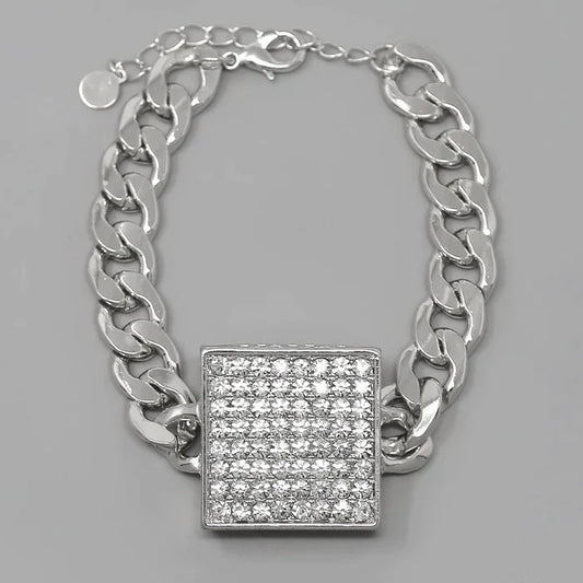 Rhinestone Pave Square Curb Chain Bracelet