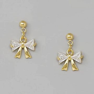 Bow CZ Detail Drop Earrings