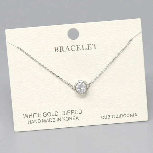Cubic Zirconia Bezel Charm Delicate Chain Bracelet