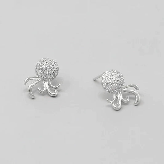 Octopus CZ Pave Stud Earrings