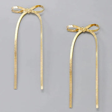 Bow Herringbone Chain Long Earrings