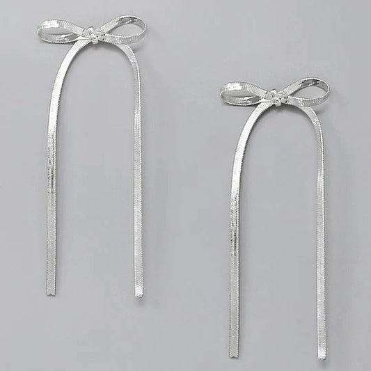 Bow Herringbone Chain Long Earrings