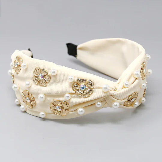 Flower & Pearl Embellished Headband