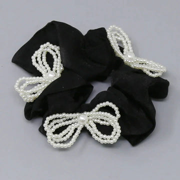 Pearl Beaded Bow Sheer Ponytail Holder