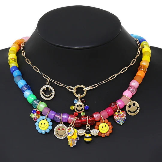 Heart / Flower / Bee / Hamsa Multi Charm Beaded Necklace Set