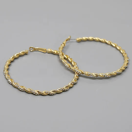 Large Glass Stone Embellished Rope Hoop Earrings