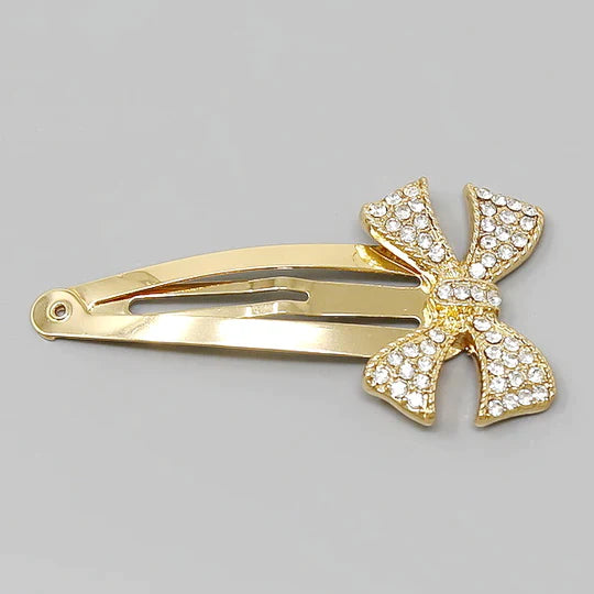 Bow Glass Stone Pave Snap Clip