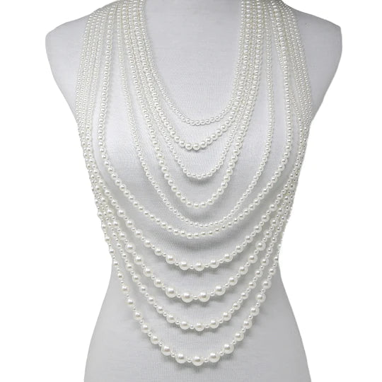Pearl Beaded Multi Strand Layered Long Necklace