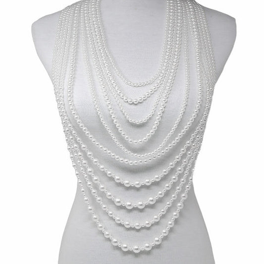 Pearl Beaded Multi Strand Layered Long Necklace