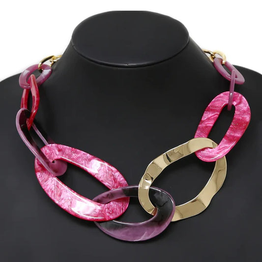 Oval Acetate Link Statement Necklace