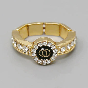 Glass Stone Pave Double Circle Detail Stretch Ring